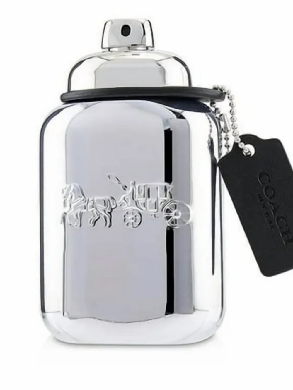 Coach Platinun Silver-Tone Signature Coach & Horse Flask with Black Tag